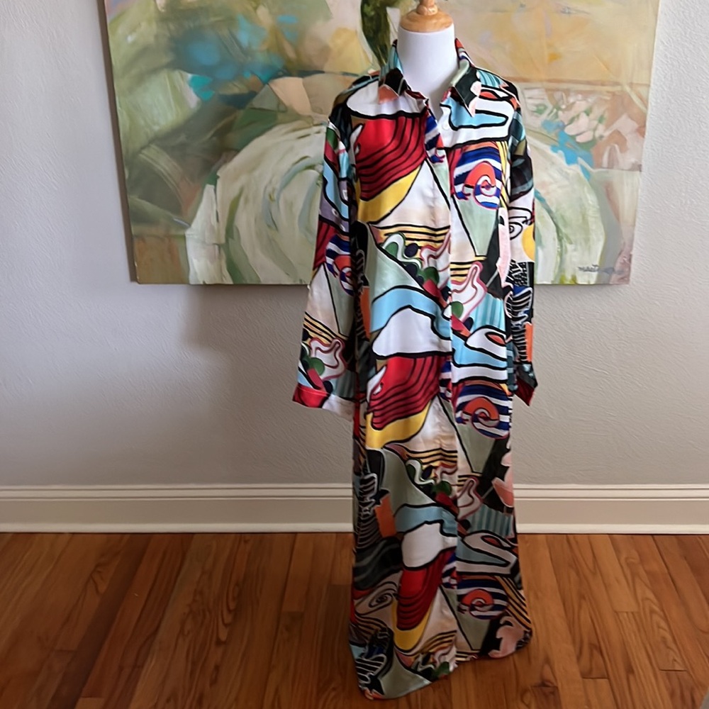 JUST DARVINY French Dress Fiji MD/LG button down shirt dress - Picture 2 of 16